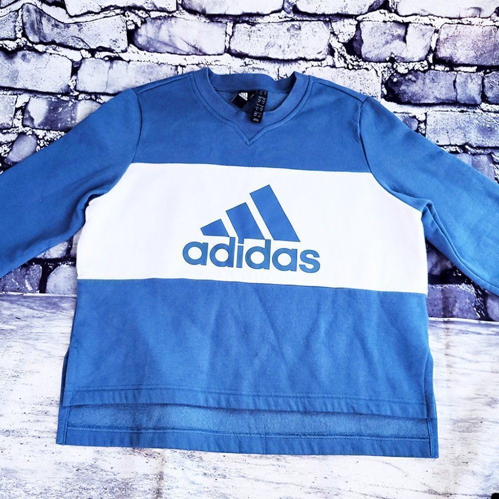 Adidas women soft blue white long sleeve sweatshirt top